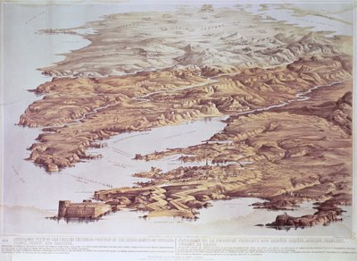 Panoramisch uitzicht op de huidige uitgebreide positie van de geallieerde legers van Engeland, Frankrijk, Turkije en Sardinië, naar een aquareltekening van Frank C. Hughes, uitgegeven 1855 door Thomas Packer